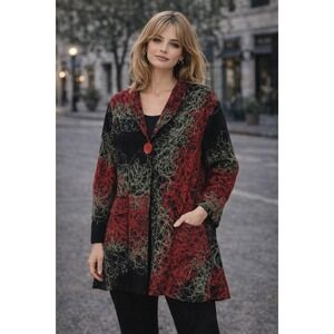 Joseph Ribkoff Swing Jacket Womens Size 12 Black Red Single Button Long Sleeve